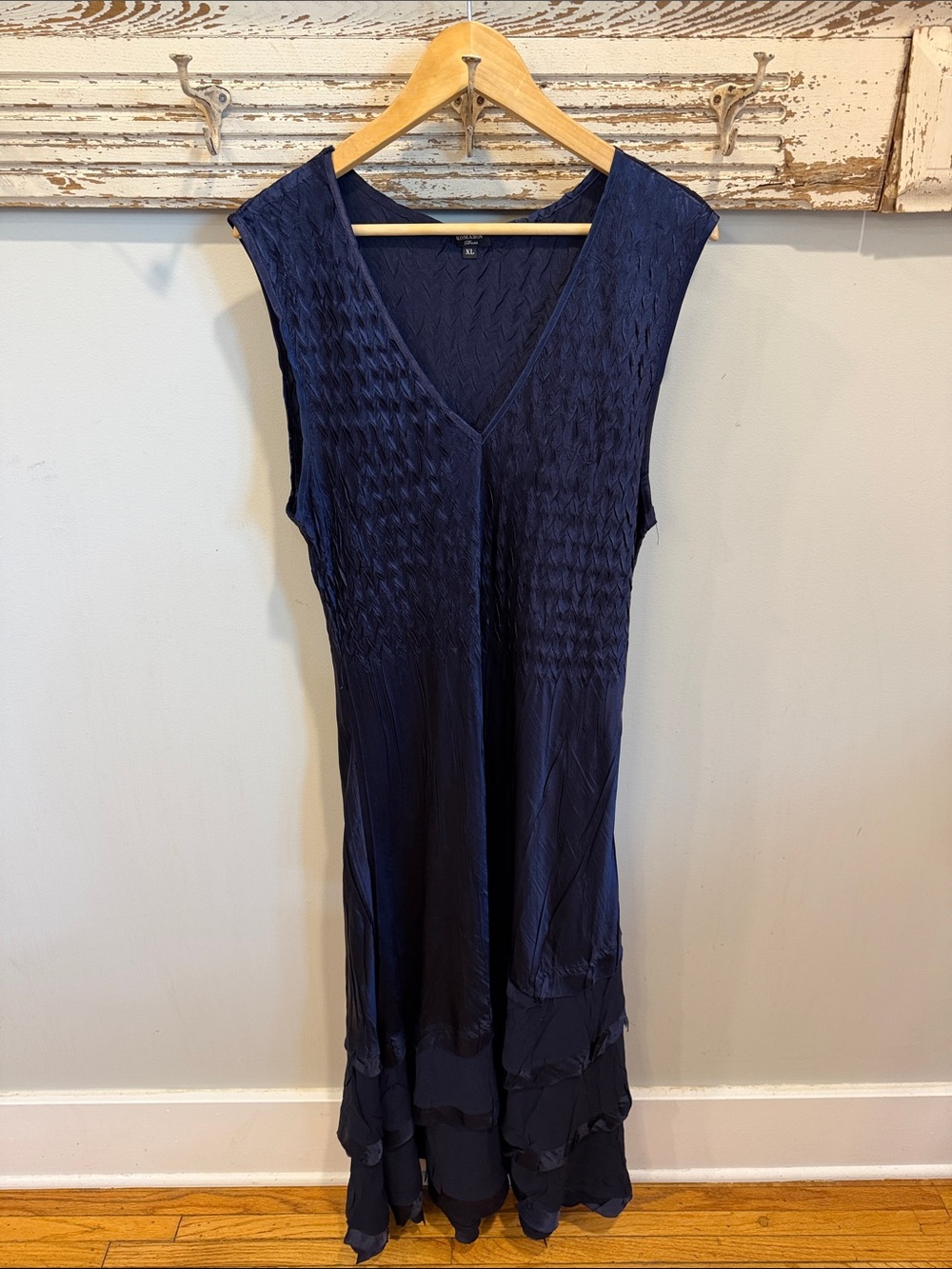 Komarov Midnight Navy Pleated Charmeuse Dress Size XL